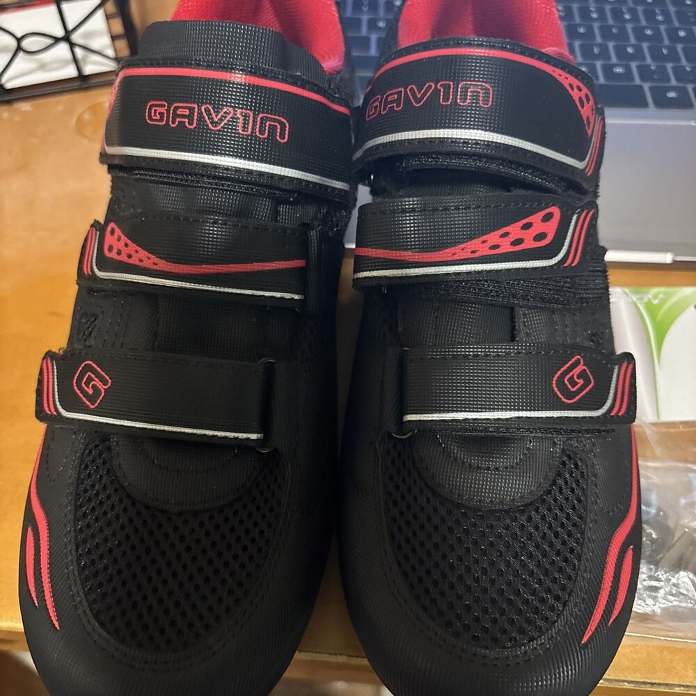 GAVIN Us 10 Eu 44 Black Red Strap Road Racing Bike Cycling Shoes With Cleat
